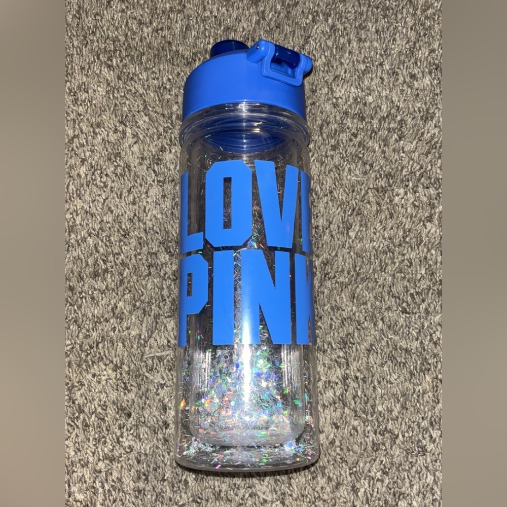 PINK Victoria's Secret Blue Glitter Water Bottle